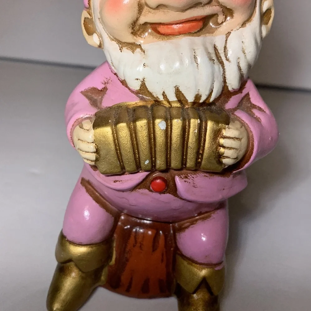 Vintage Elves Musical Instruments Made In Japan Gnomes Christmas Harp Accordion